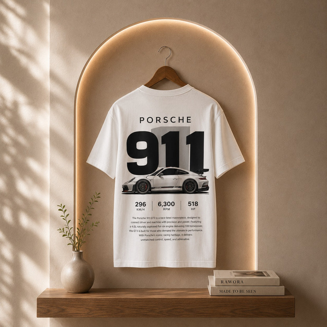 Porsche 911 Performance Oversized Graphic T-Shirt – Premium Cotton Unisex Tee | White