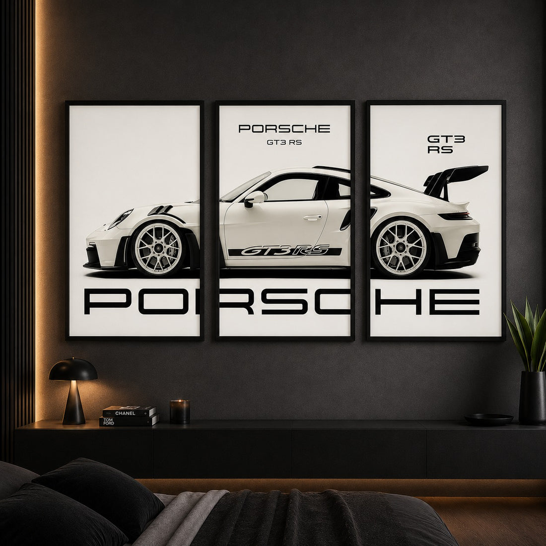 Porsche 911 GT3 RS 3-Piece Wall Art – White Sports Car Poster Set | Rawora.pk