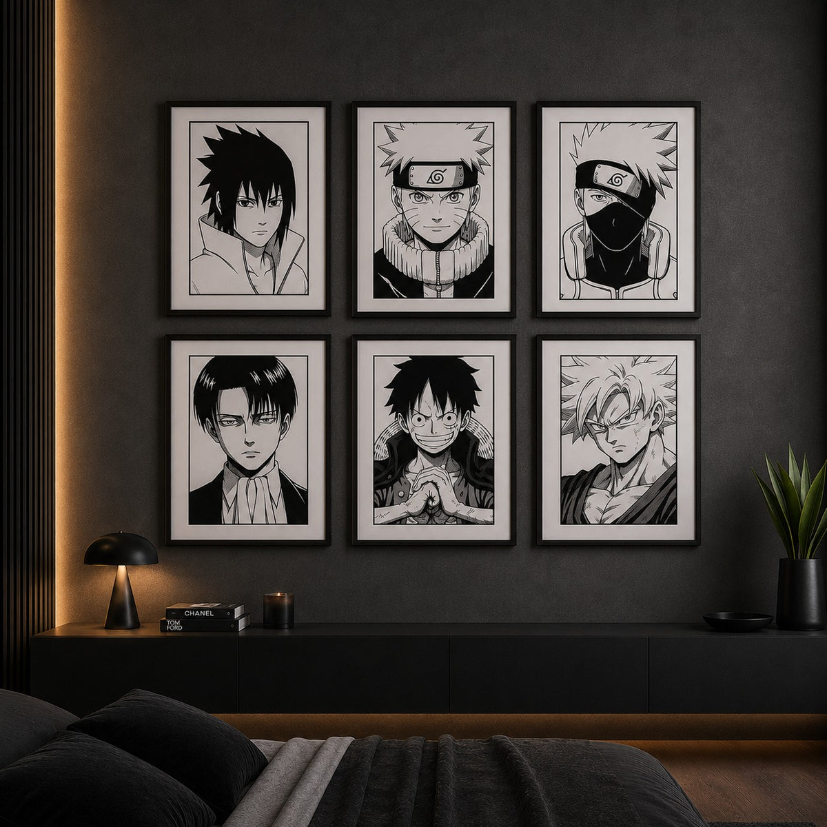 Anime Legends 6-Piece Wall Art Set – Naruto, Sasuke, Kakashi, Levi, Luffy & Goku Posters | Rawora.pk