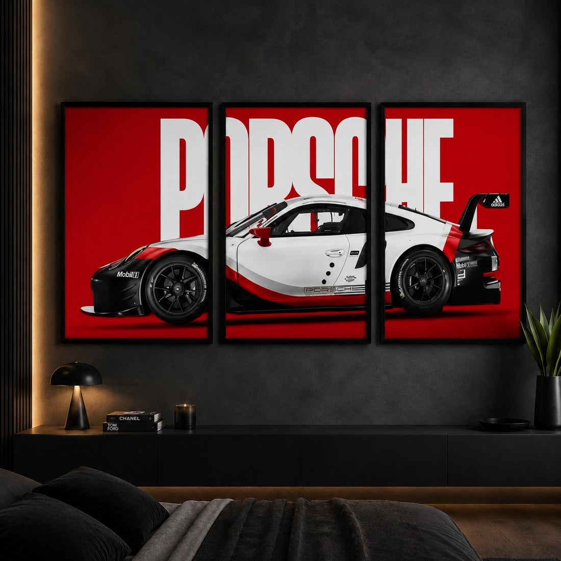 Porsche Racing Car 3-Piece Wall Art – Red Motorsport Poster Set | Rawora.pk