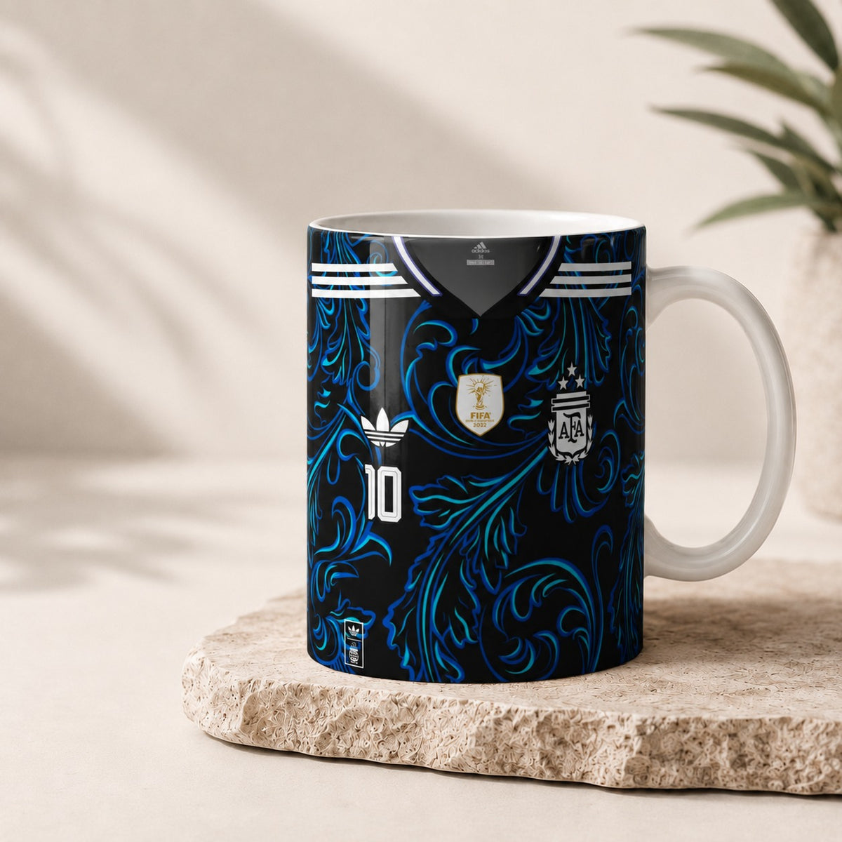 Argentina No. 10 Football Jersey Mug – Blue & Black Soccer Fan Mug | Rawora.pk